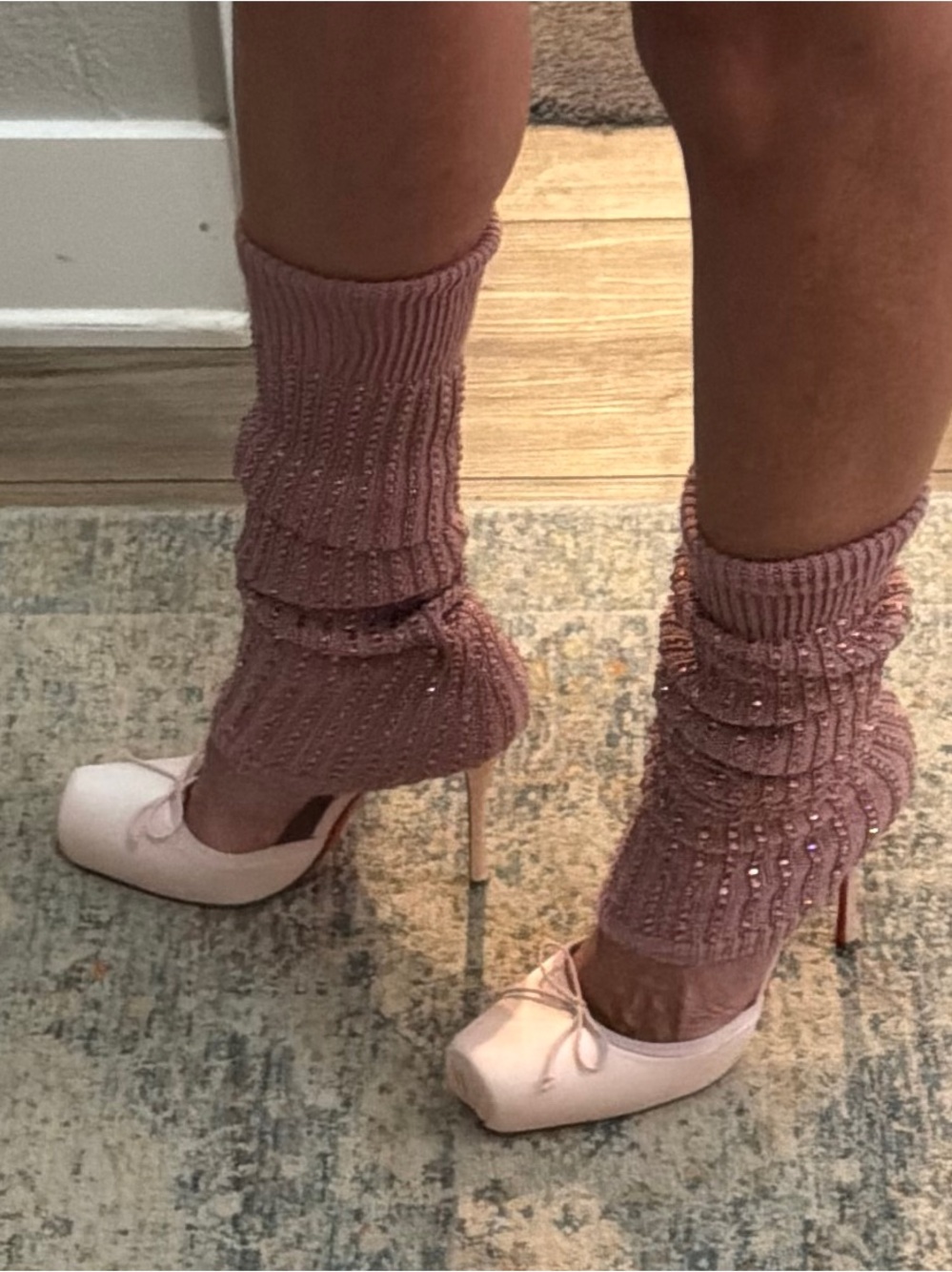 Christian Louboutin Pink Beaded Chunky Knit Leg Warmers